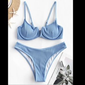 Zaful ribbed v-notch underwired balconette bikini